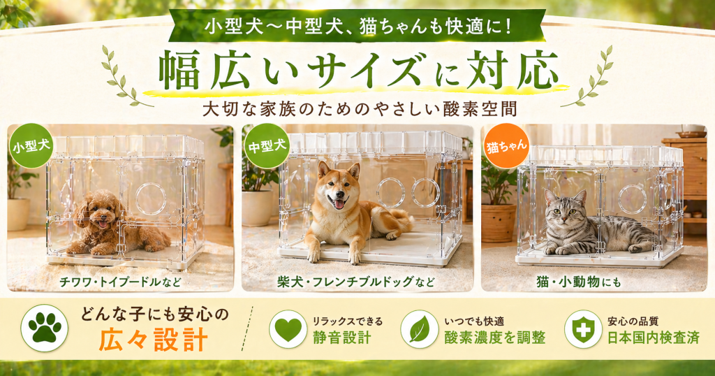 オーツーペットは、猫や小型犬、中型犬まで幅広く対応可能(弊社が独自に作成)