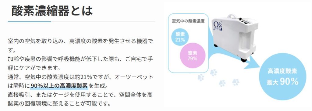 オーツーペット酸素濃縮器の機器仕様・スペック表