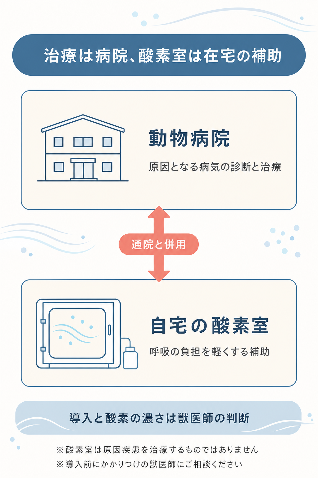 図解：老犬の酸素室でできることとできないこと